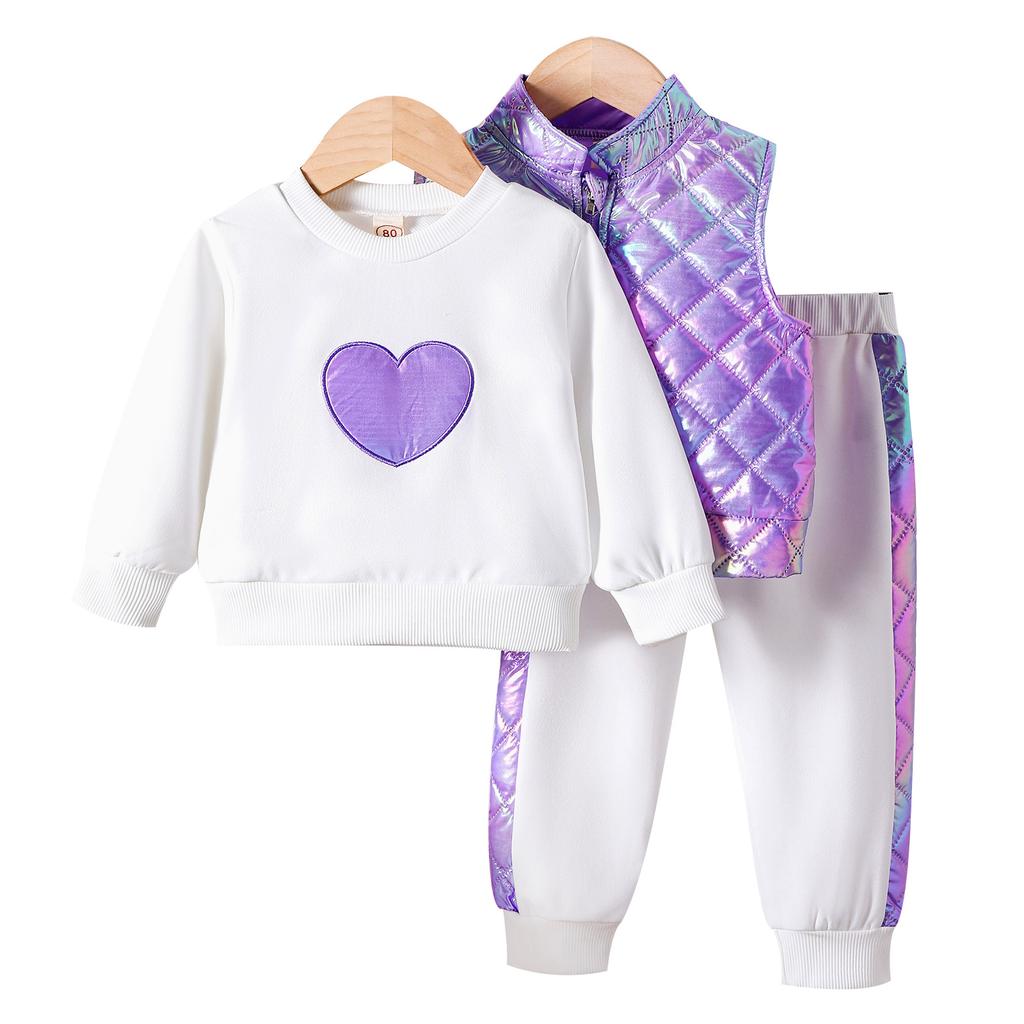 9M-3Y Girl's Clothes Suit Autumn and Winter Girl's Suit Baby Love Long-sleeved Sweater + Waistcoat Jacket + Trousers 3PCS Suit