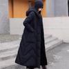 Женское зимнее свободное утепленное теплое длинное пальто-парка с капюшоном в ретро-стиле