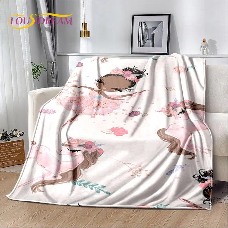 Cute Ballet Girl Ballerina Unicorn Cartoon Soft Plush Blanket,Flannel Blanket Throw Blanket for Living Room Bedroom Sofa Picnic