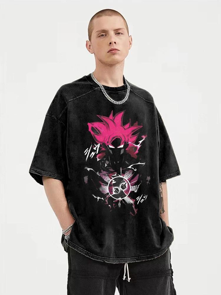 Men Hip Hop Streetwear Washed TShirt Dragon Ball Anime Graphic Tshirt Harajuku Cotton Tops Summer Short Sleeve Vintage Tees