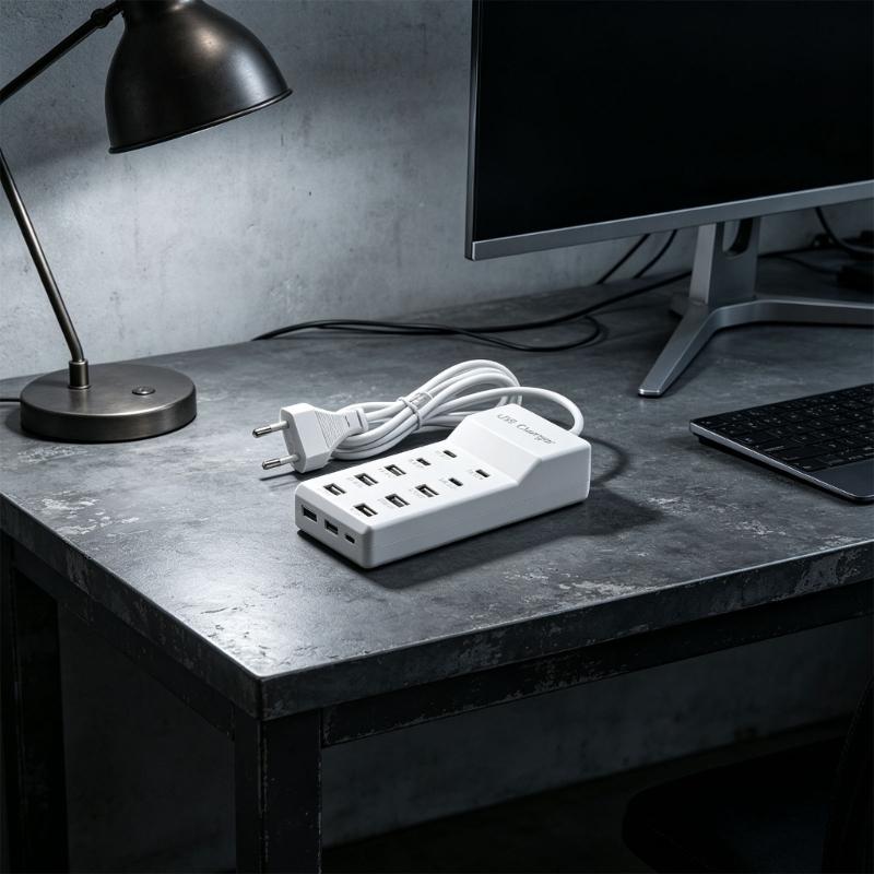 Настенная USB-станция с 10 выходами, общий блок питания с 6 портами USB-A и 4 портами Type-C, для телефонов, планшетов, наушников и мелкой электроники