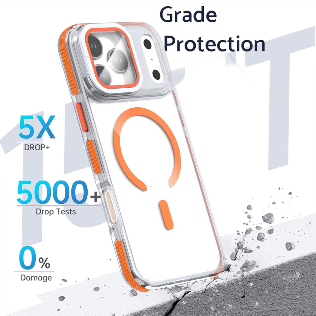 For iPhone 17 Pro Magnetic Case TPU Acrylic Clear Phone Back Cover with Lens Protector Kickstand