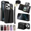 Crossbody PU Leather Phone Case for IPhone 16 15 14 Plus 13 12 11 Pro Max Wrist Strap Wallet with Card Holder Protective Cover