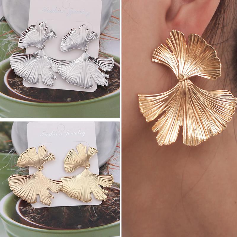 Geometric Gold Ginkgo Biloba Leaf Shape Drop Earring Creative Personality Simple Punk Woman Dangle Earring Jewelry