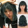 LISI HAIR Short Wave Bob Pink White Gradient Wig with Bangs Synthetic Fiber Short Wavy Daily Wear Cosplay Wig for Women