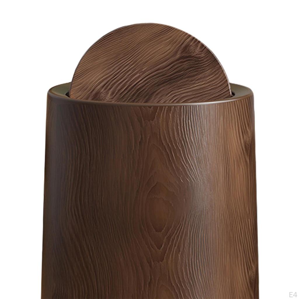 Trash Can Garbage Container with Swing Lid Imitation Wood Grain Removable Inner Household Bin