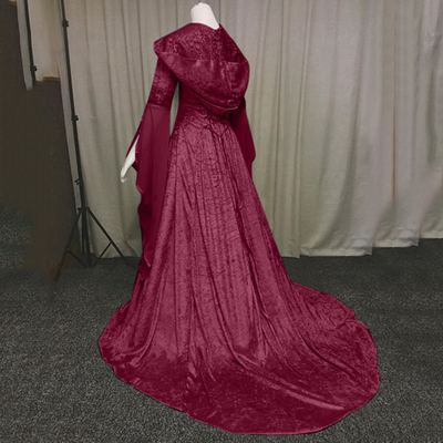 Medieval Renaissance Hooded Corset Wedding Dress Women's Cosplay Costume Halloween Role Play Long Gown