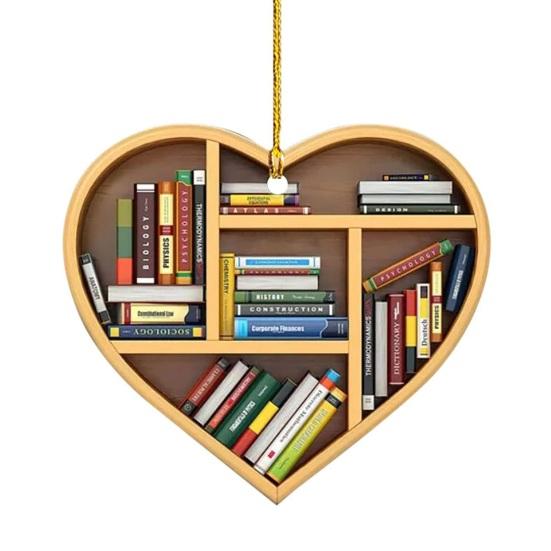Heart Shaped Christmas Ornament Acrylic Bookshelf Xmas Tree Hanging Decorations 2D Flat