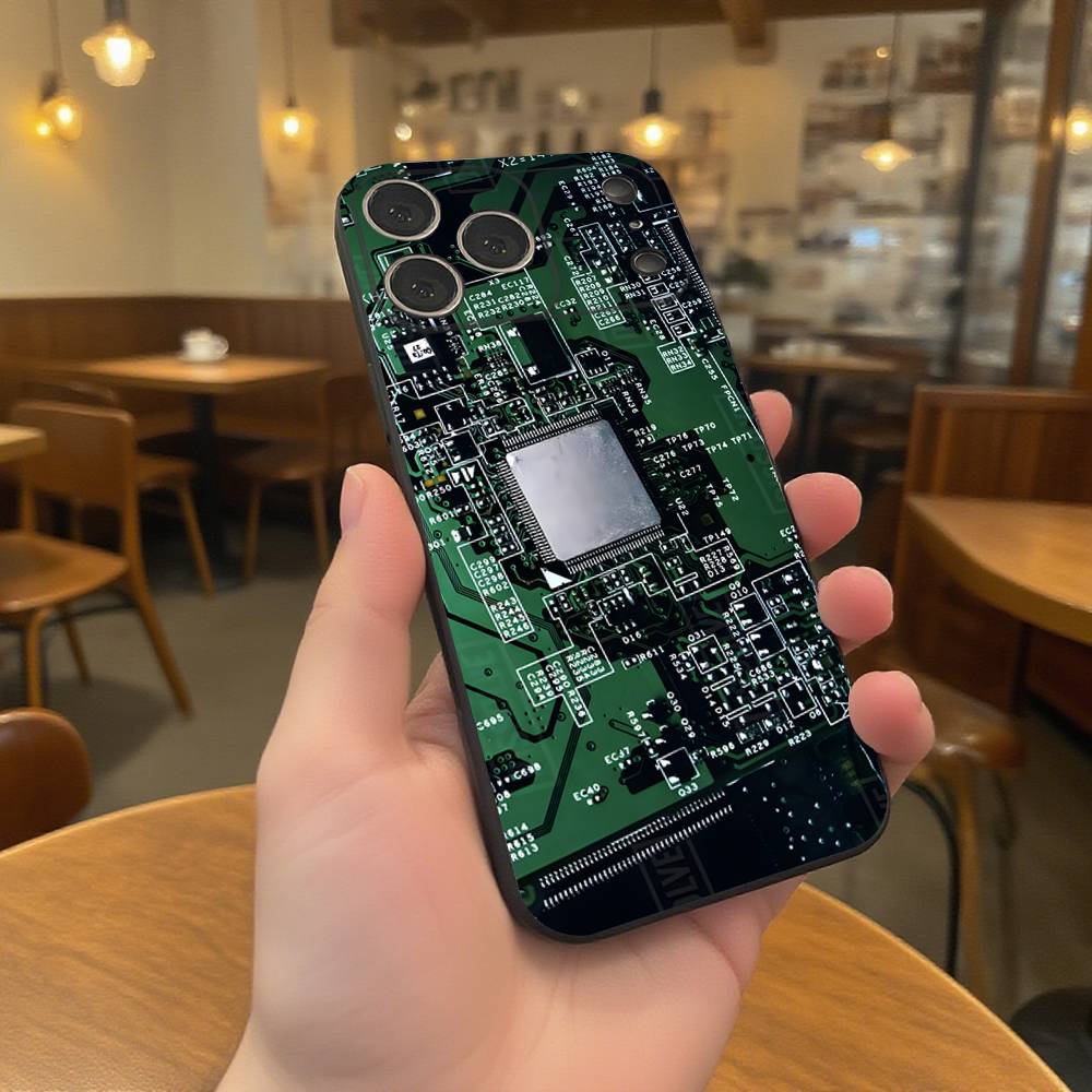 Научная Печатная Плата Износостойкий Чехол Для Телефона Для iPhone 17,16,15,14,13,12,11,Pro,Max,Plus Черный Мягкий Чехол