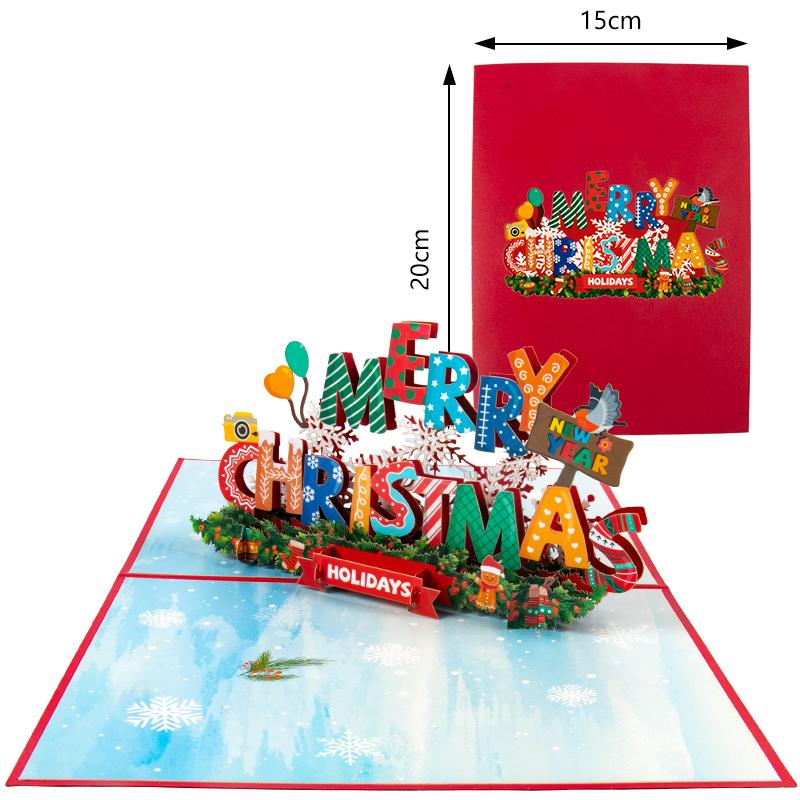 Folding Christmas 3D Pop UP Greeting Card With Envelope Santa Claus Snowman Xmas Invitation Card Postcard Navidad Supplies