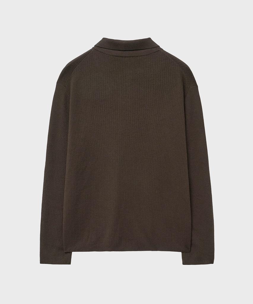 NOIRER Layered V-Neck Polo Knit (Deep Brown)