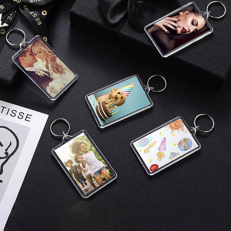 5Pcs Blank Photo Frame Keychain Clear Acrylic Keyring Insert Photo Split Key Pendant Diy Key Holder Couple Anniversary Gifts