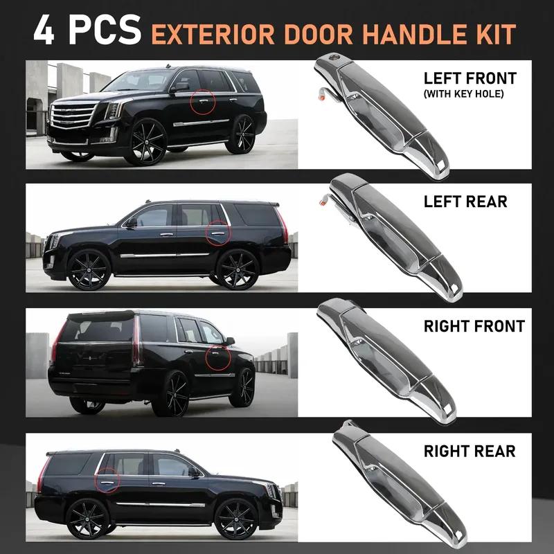 4PCS Chrome Black Door Handle Replacement Front Rear for Yukon Truck Cadillac Escalade 2007-2014 & Chevy Silverado GMC Sierra