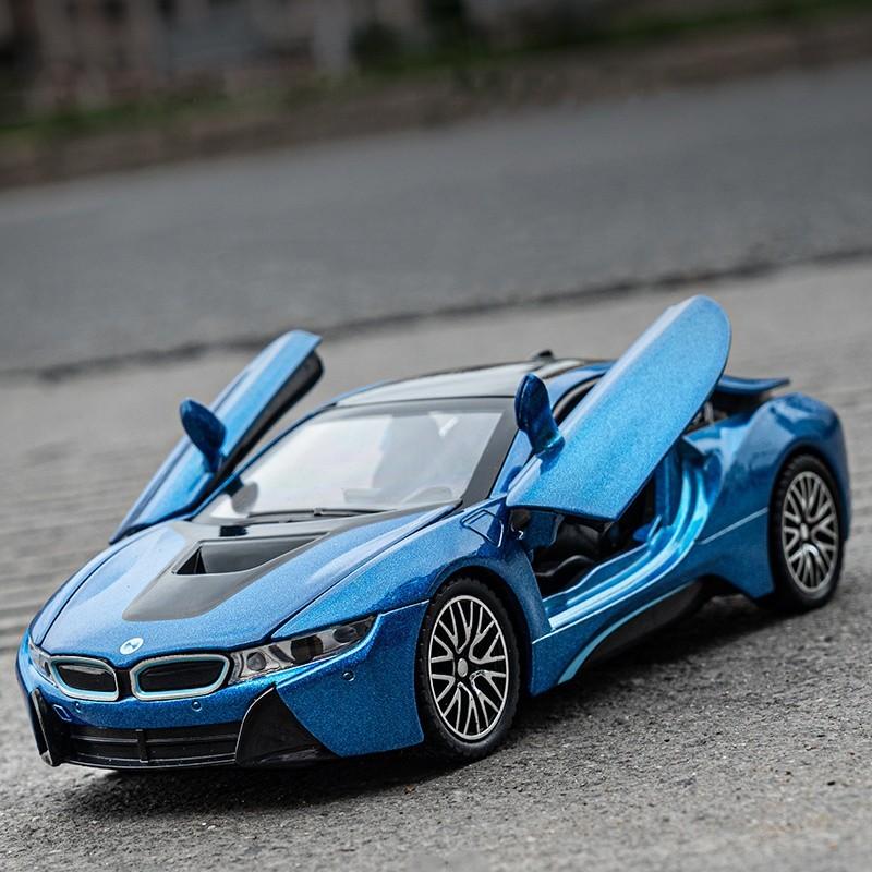 1/32 BMW I8 Автомобиль на новой энергии Модель спортивного автомобиля из сплава Литая под давлением Имитация Металлические Гоночные Автомобили Модель автомобиля Звук Свет Детские Игрушки Подарок