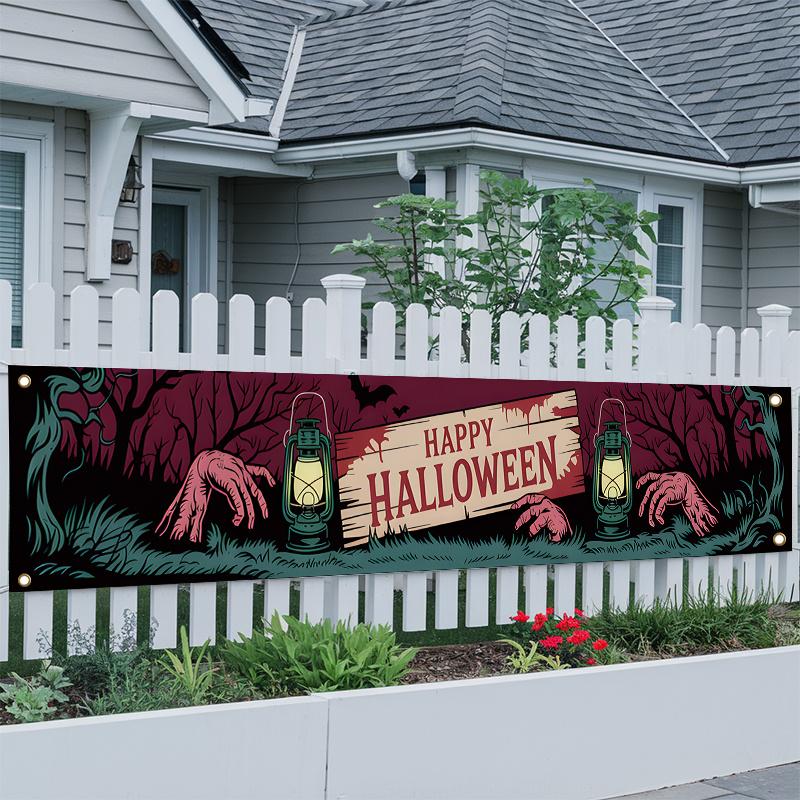 Skull Halloween Outdoor Decorative Banner 17x78in, Polyester Garden Fence Yard Sign
