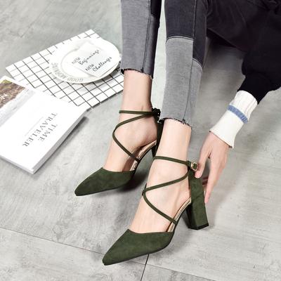 2025 весна новые ремни с пряжкой в одно слово одинарные туфли европейские и американские остроносые толстые каблуки перекрестные ремешки высокие каблуки сексуальные женские туфли