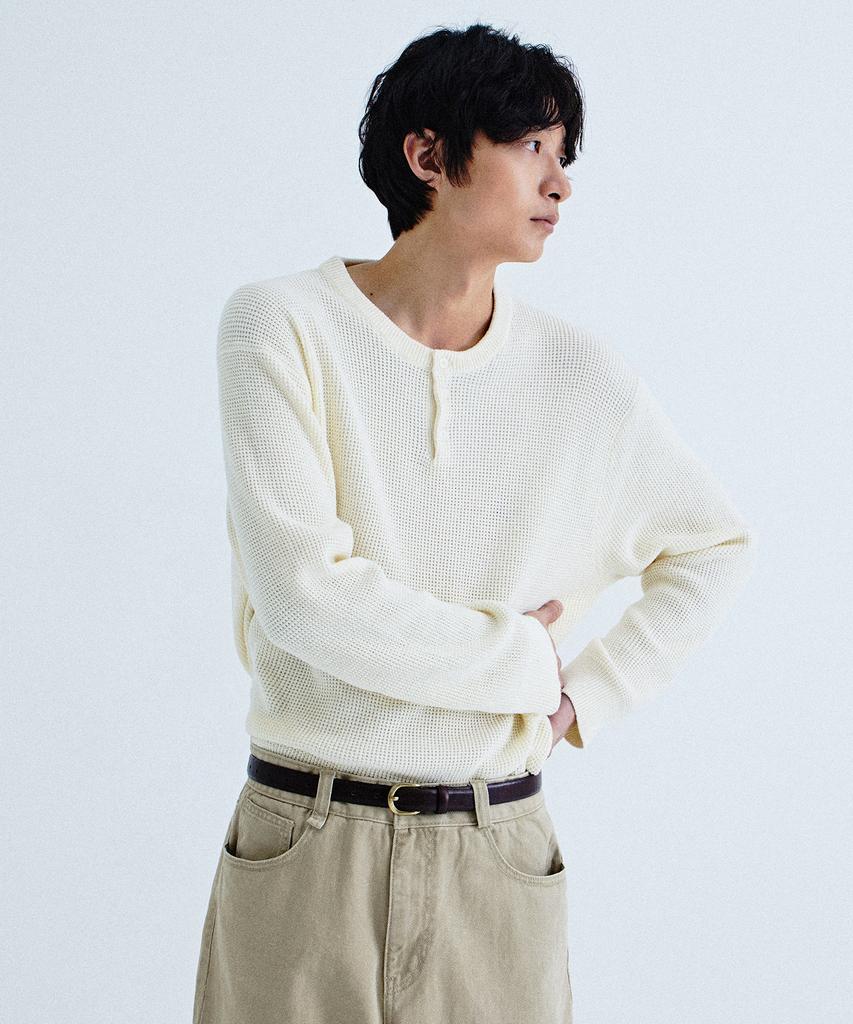 KIIMUIR Henley Neck Pullover Knit_Ivory
