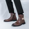 Metal Buckle High-top Pointed Leather Boots Leather Shoes Spring and Autumn Men's Fashion Zipper 38-46 Boots