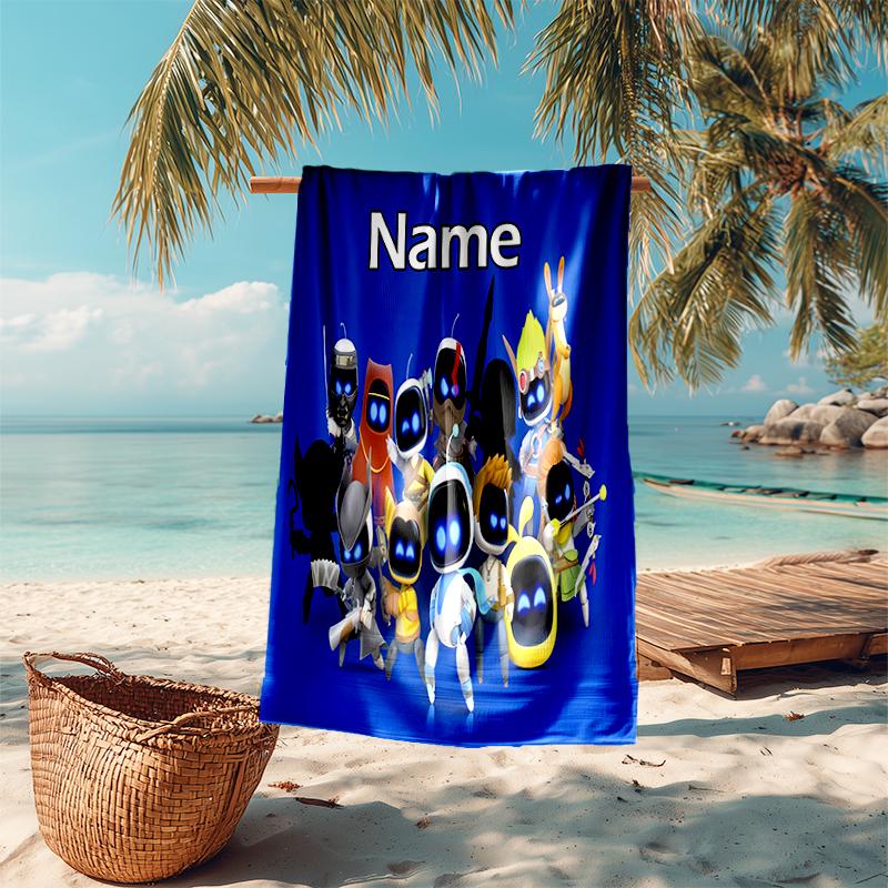 Personalized customized proof beach towel with Astro Bot pattern - soft, absorbent, quick-drying, perfect swimming, camping&bathing