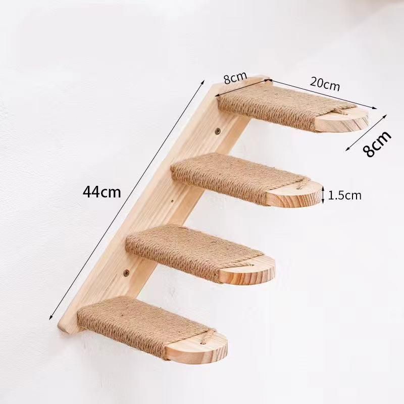 Solid Wood Wall-Mounted Cat Climbing Ladder with Sisal Rope Platform and Scratching Post