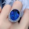 Big Oval 7 Carats Blue Crystal Sapphire Topaz Gemstones Diamond Rings for Women White Gold Silver Color Party Jewelry Bague Gift