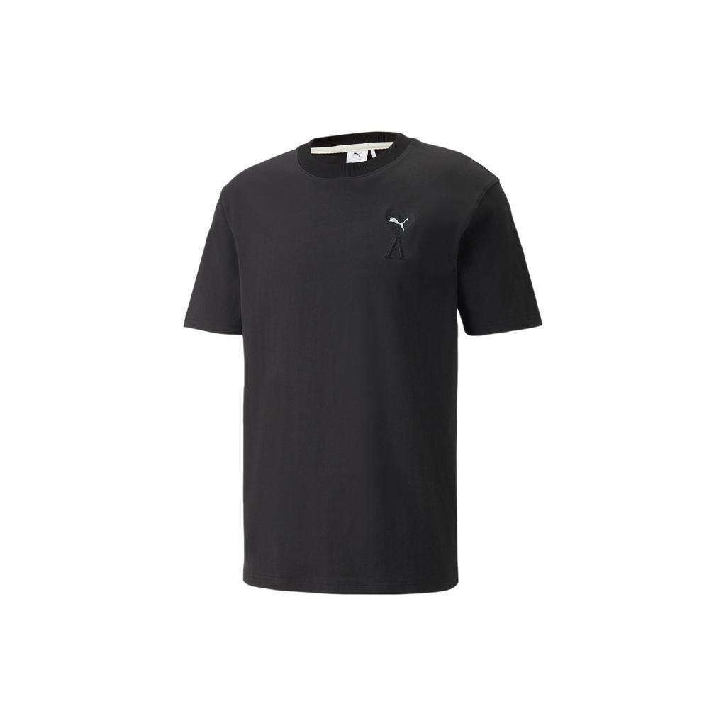 Puma X AMI Paris Embroidered Heart Casual Crew Neck Short Sleeve T-Shirt Men Tops Black 534070-01