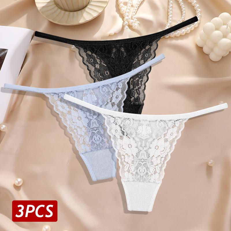 New 3Pcs/Set Sexy Lace Floral Panties For Women Low Waisted Thongs Briefs Sets Fashion Cozy Transparent Intimates Lingerie S-XL