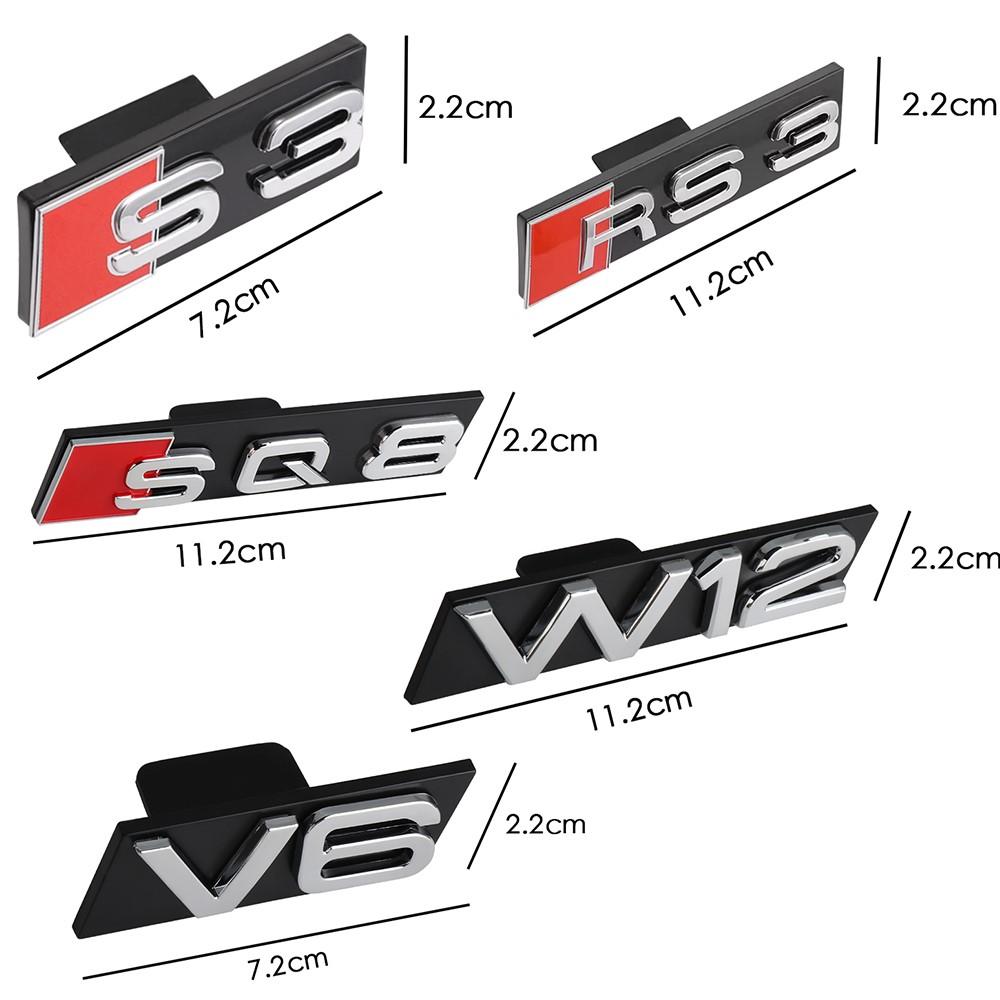 3D ABS RS3 RS4 RS5 RS6 RS7 RS8 Logo Car Front Grille Badge Decoration Sticker For qwe12 S3 S4 S5 S6 S7 S8 SQ3 SQ5 SQ7 SQ8 W12 V6
