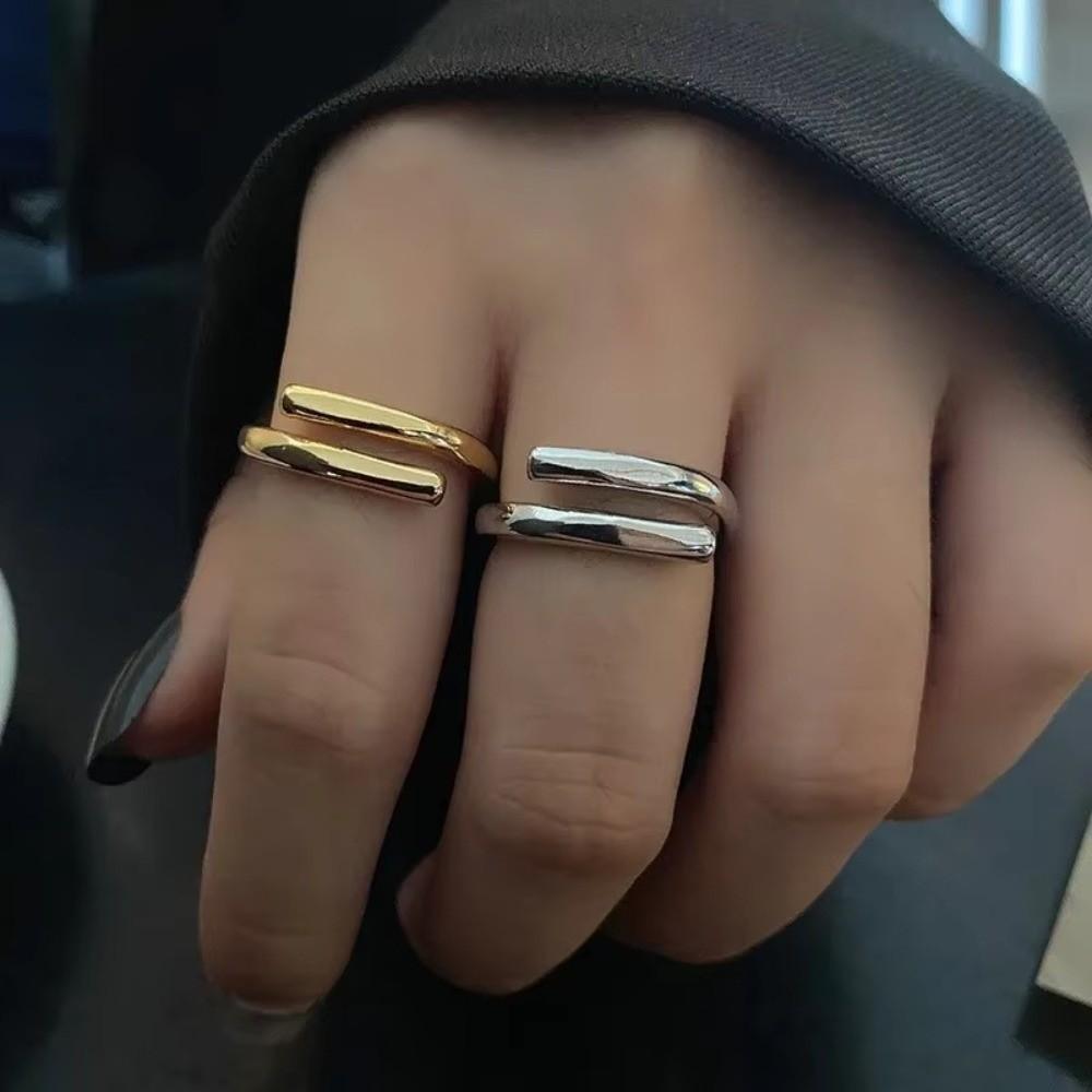 Gold Color Double Layer Rings Metal Line Geometric Ring Exquisite Couple Rings For Men Women