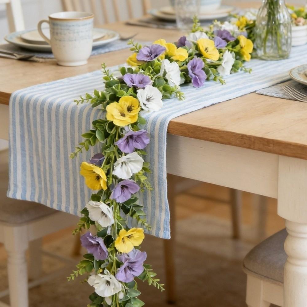 UV Resistant Artificial Pansy Vines Flexible Fake Flower Vines Eucalyptus Leaf Garland  Home Mantle