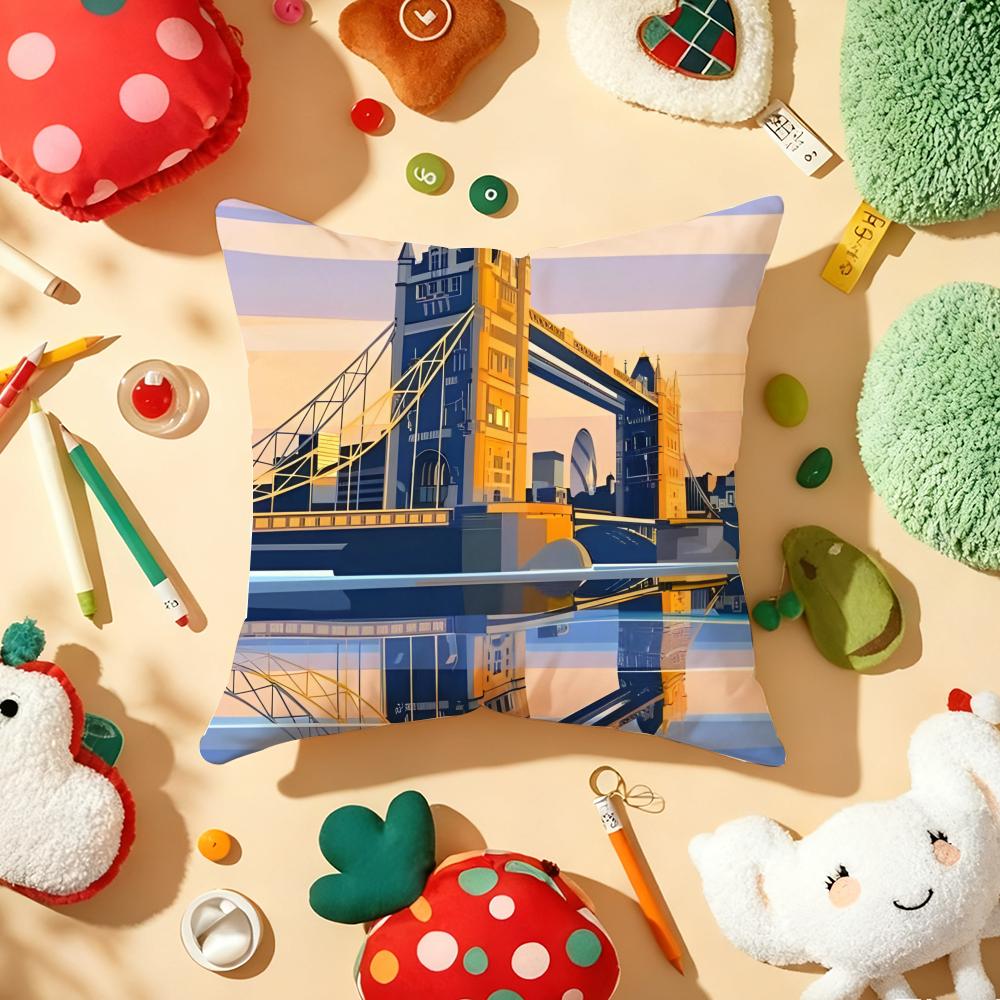UK Scenery Retro Cushion Cover Plush Fabric Soft DoubleSided Printed Sofa Warm Winter Home Gift Pillow Cover