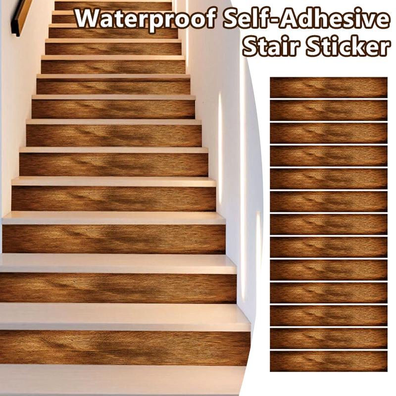 6Pcs/13Pcs Simulated Exquisite Home Decoration Beautify PVC Sticker Wood Grain Sticker Step Decoration Waterproof