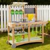 VEVOR Mud Kitchen, Outdoor Mud Kitchen for Kids, Wood Outdoor Play Kitchens with Spoons, Sink, Sunshade Canopy, Swivel Wheels