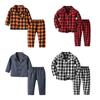 Boys Girls Plaid Pajamas Set Lapel Button Down Shirt Top and Pants Kids Christmas Sleepwear