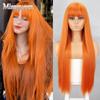 Оранжевые синтетические парики Длинные прямые парики с челкой для женщин Розовый Красный Косплей Вечеринка Ежедневное использование Натуральные волосы
