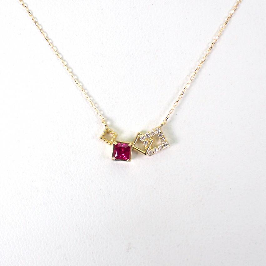 [New] K18 Ruby Diamond Pendant Necklace [i2-8]