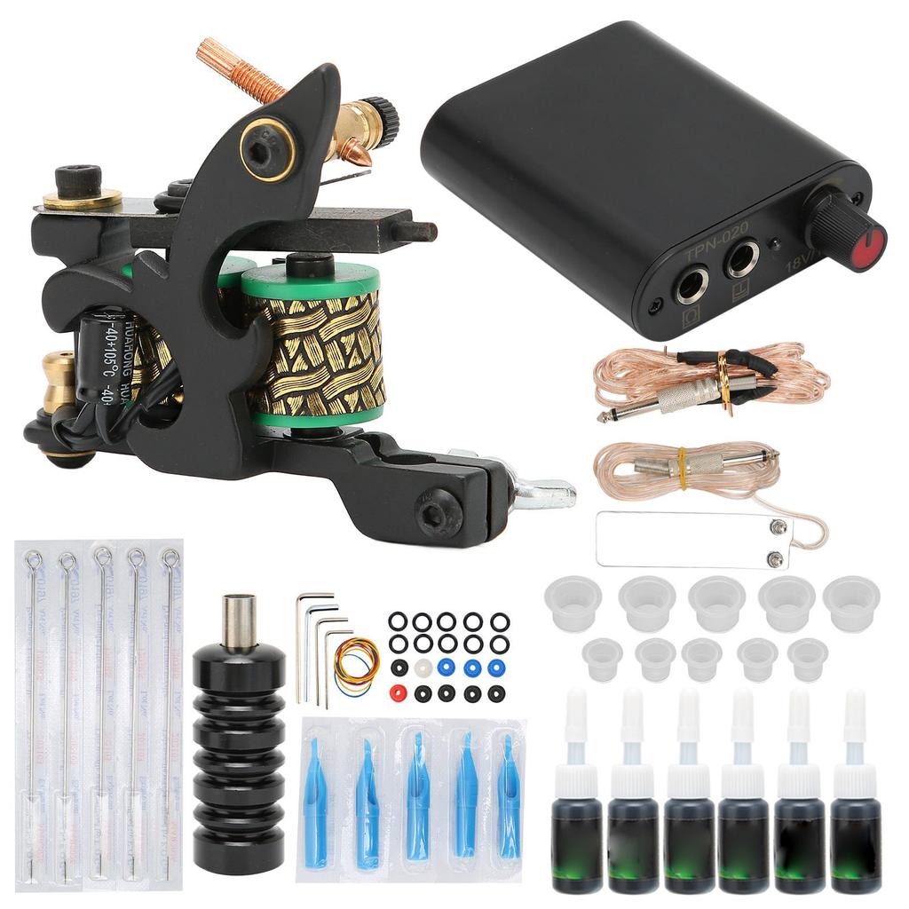 WSTZ0803‑20 Tattoo Coil Machine Black Mini Tattoo Power Supply Set for Beginners Professionals