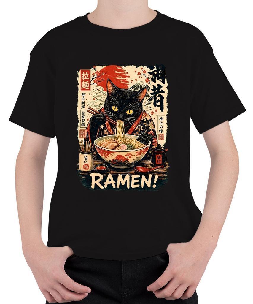 RAMEN! Black Cat Japan Anime Manga Noodles Retro Otaku Kawaii Kids T-Shirt