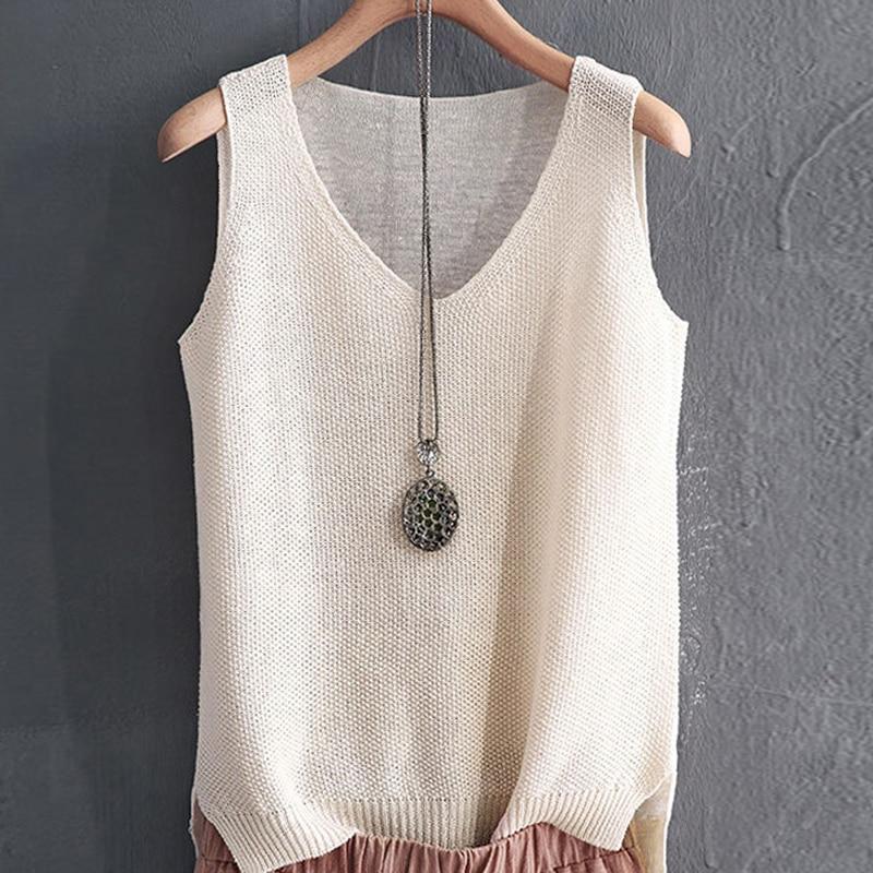 Летние женские топы, вязаная майка без рукавов, женские пуловеры, повседневный вязаный жилет с v-образным вырезом, топы для женской одежды J05