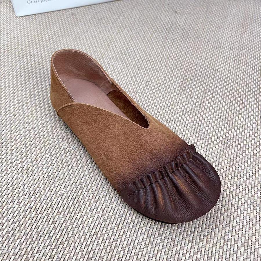 Johnature Плиссированные женские туфли на плоской подошве из натуральной кожи в стиле ретро, ​​повседневные лоферы без шнуровки ручной работы на мягкой подошве с круглым носком