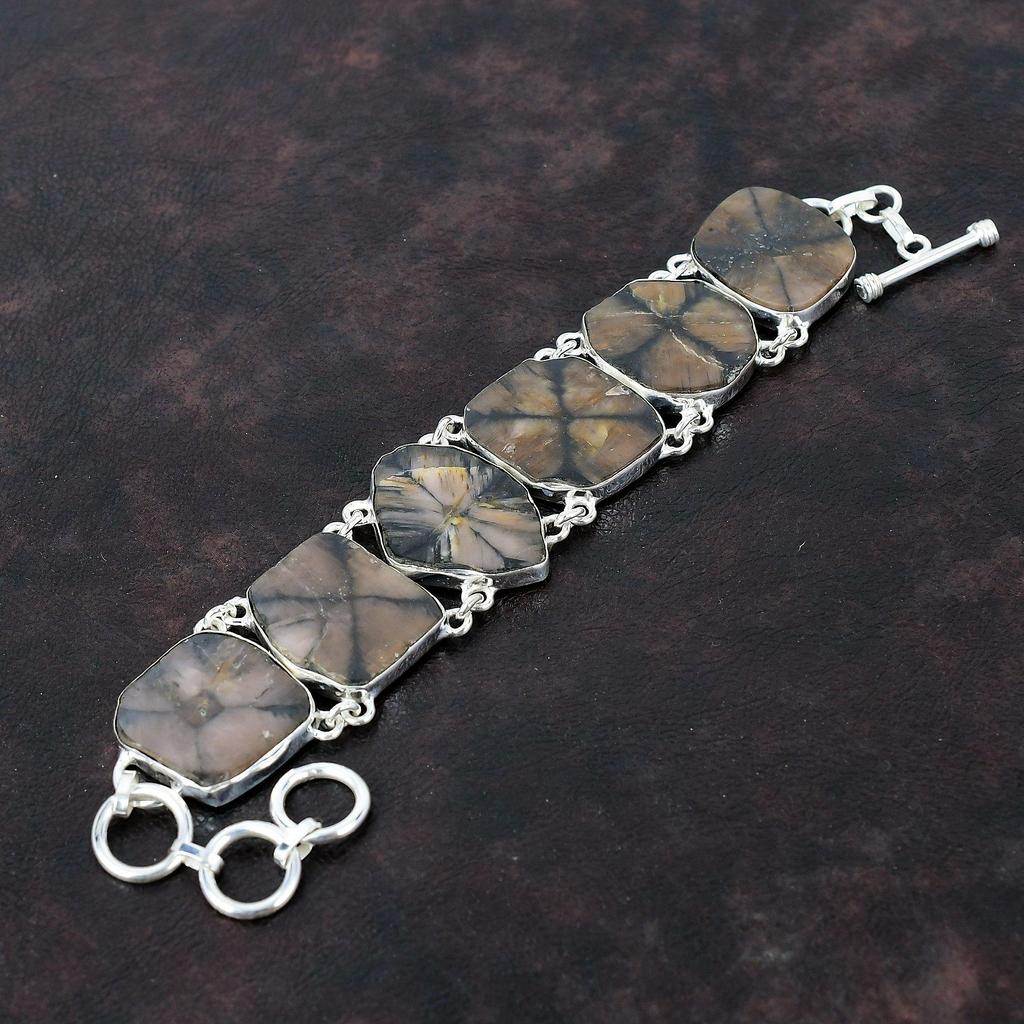 Браслет из хиастолита, браслет из стерлингового серебра 925 пробы, браслет из драгоценных камней высшего качества, регулируемый браслет-цепочка, ювелирный браслет ручной работы для подарка