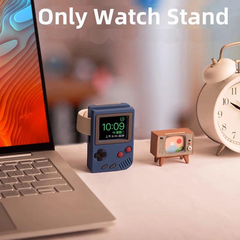 Настольный держатель для зарядного устройства Apple Watch, подставка, зарядная база с узором в стиле ретро-компьютера для iWatch 8 7 6 5 4 3 2 SE, силиконовый док-станция