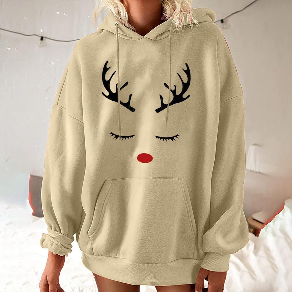 Women's Fashion Leisure Christmas Party Printed Long Sleeve Hooded Pullover Top