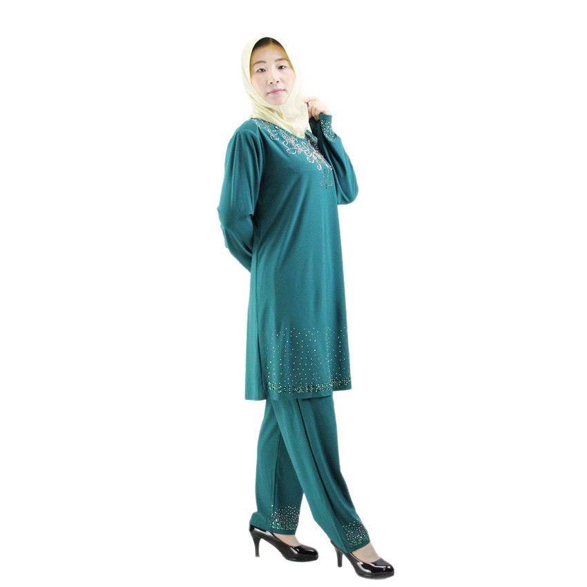 Traditional Muslim Women's Prayer Dress with Crystal Embellishments - Long Cotton Robe