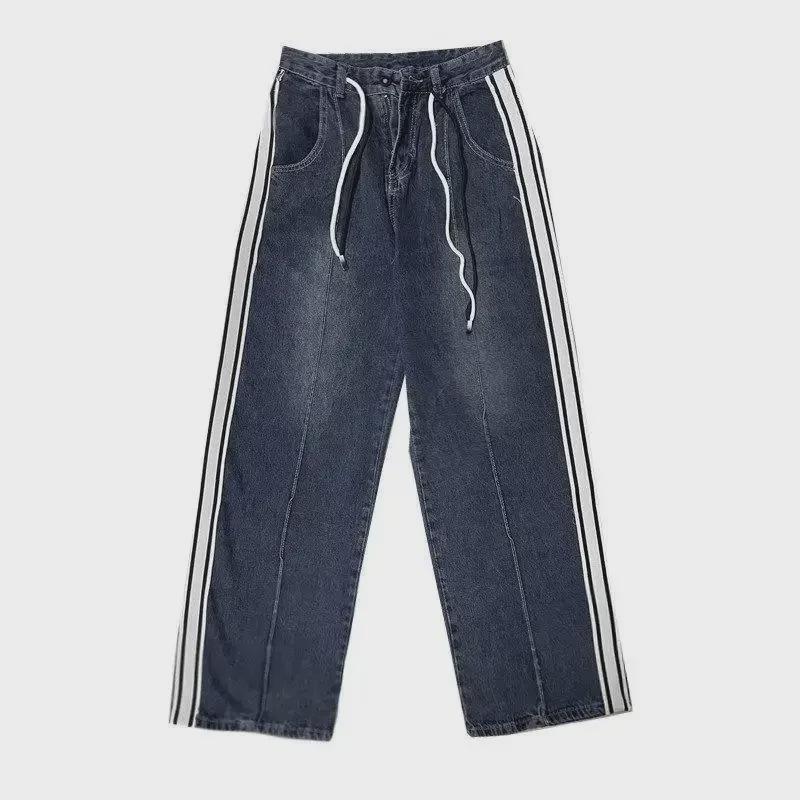 Женские джинсы с высокой талией и широкими штанинами на завязках 2023 года — свободные, облегающие и повседневные стильные брюки