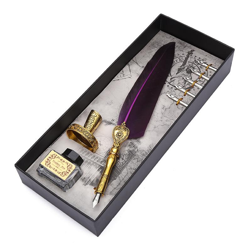 Black Ink Vintage Wedding Gift Signature Pen Office School Accessories Feather Quill Ballpoint Pen
