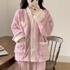 Women's Winter Coral Fleece Pajamas: Thick, Warm, Sweet Style Flannel Loungewear Set