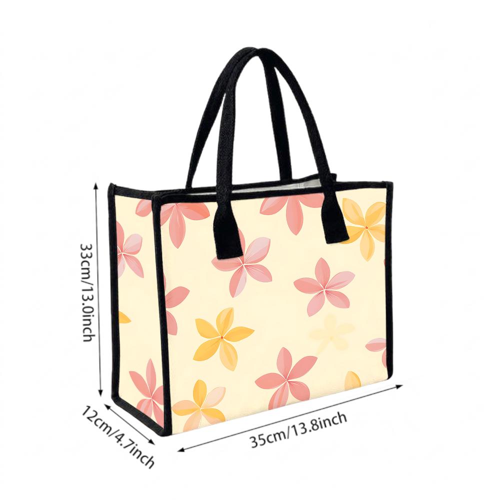 Cute Floral Printed Canvas Tote Bag Casual Daily Shopping Handbag for Ladies