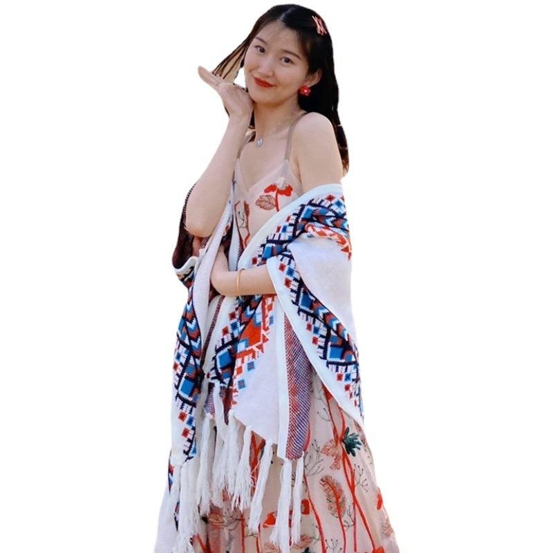 Ethnic Style Shawl Cape Women'S Warmth Tibet Grassland Qinghai Lijiang Travel Photo Scarf Shawl 0217