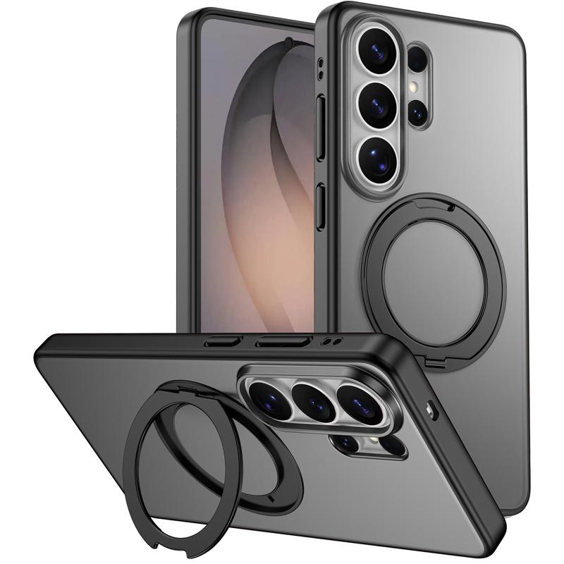 For Samsung Galaxy S26 S25 S24 Ultra S26 Edge Case Shockproof Magnetic Translucent Matte PC Rotatable Metal Ring Holder Cover